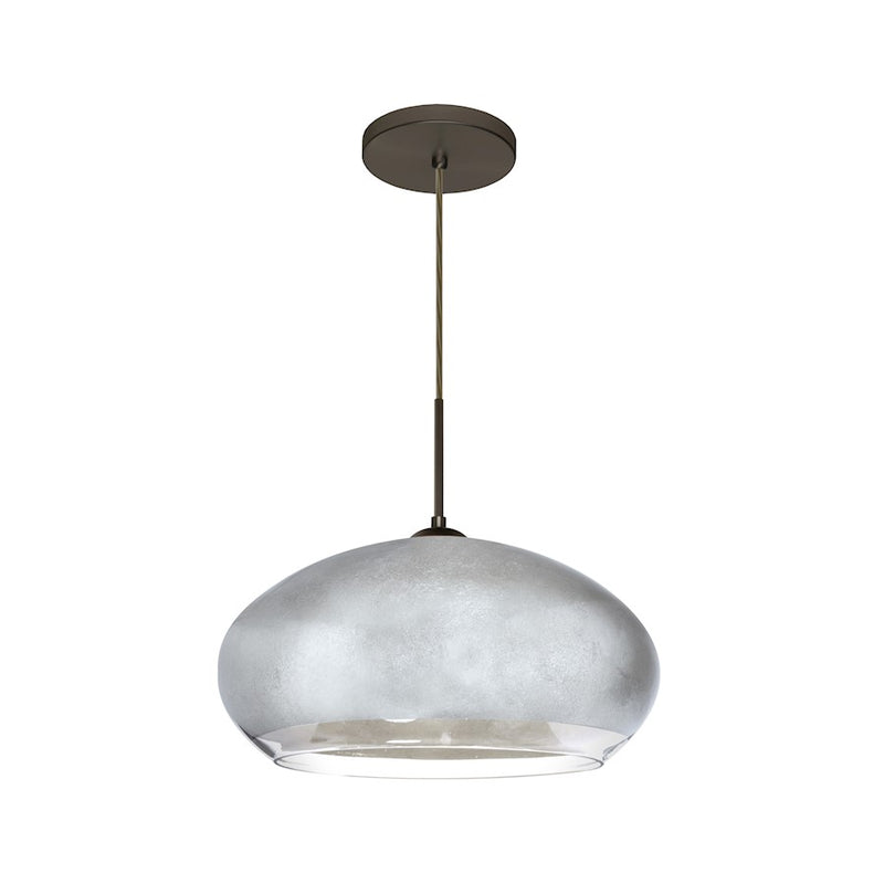 Besa Lighting Brio 14 13.75in 1-Light Cord Pendant | Contemporary Brushed Bronze and Silver Foil Glass | Kitchen Island | Model 1JT-4345SF-BR