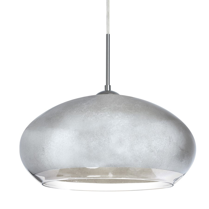 Besa Lighting Brio 14 1-Light LED Cord Pendant | Contemporary Satin Nickel and Silver Foil Glass | Kitchen Island & Dining | Model 1JT-4345SF-LED-SN