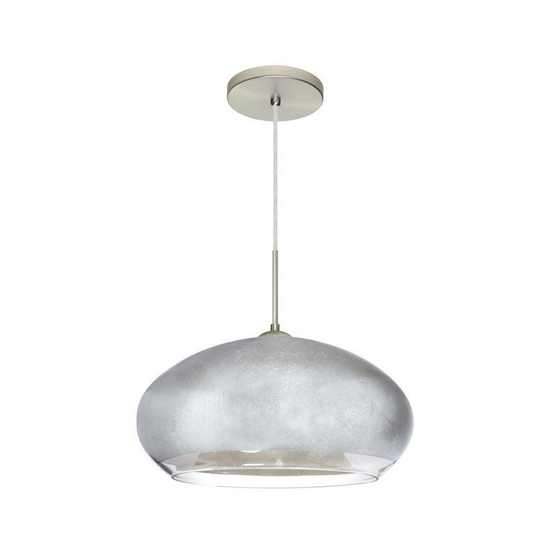Besa Lighting Brio 14 1-Light Cord Pendant | Contemporary Satin Nickel and Silver Foil Glass | Kitchen Island & Dining Room | Model 1JT-4345SF-SN