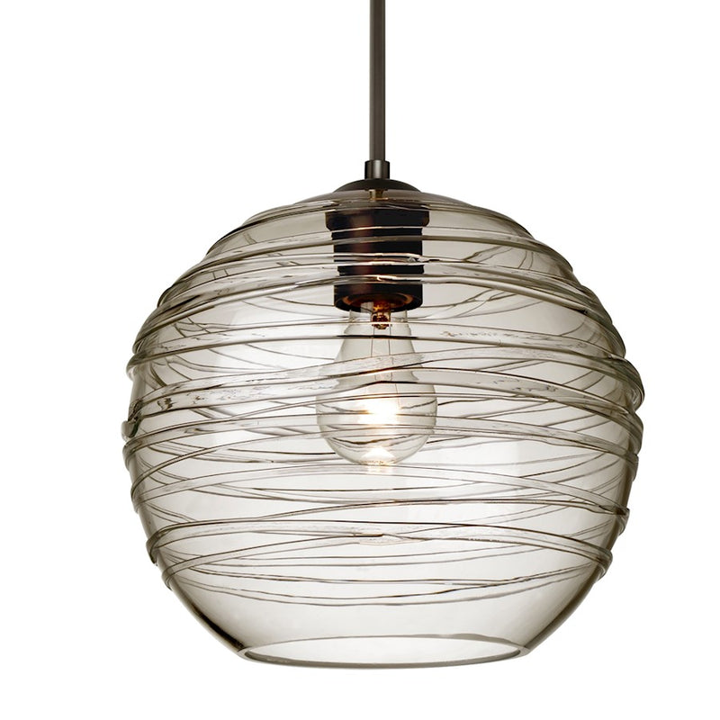 Besa Lighting Wave 10 1-Light Cord Pendant | Contemporary Brushed Bronze and Trans-Smoke Glass | Kitchen Island & Dining Room | Model 1JT-462702-BR