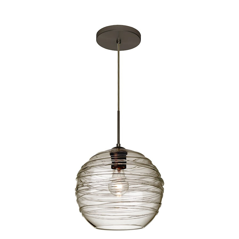 Besa Lighting Wave 10 1-Light Cord Pendant | Contemporary Brushed Bronze and Trans-Smoke Glass | Kitchen Island & Dining Room | Model 1JT-462702-BR