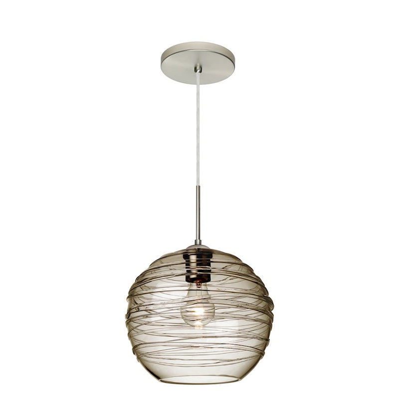 Besa Lighting Wave 10 10in 1-Light Cord Pendant | Contemporary Satin Nickel and Gray Glass | Kitchen Island & Dining Room | Model 1JT-462702-SN