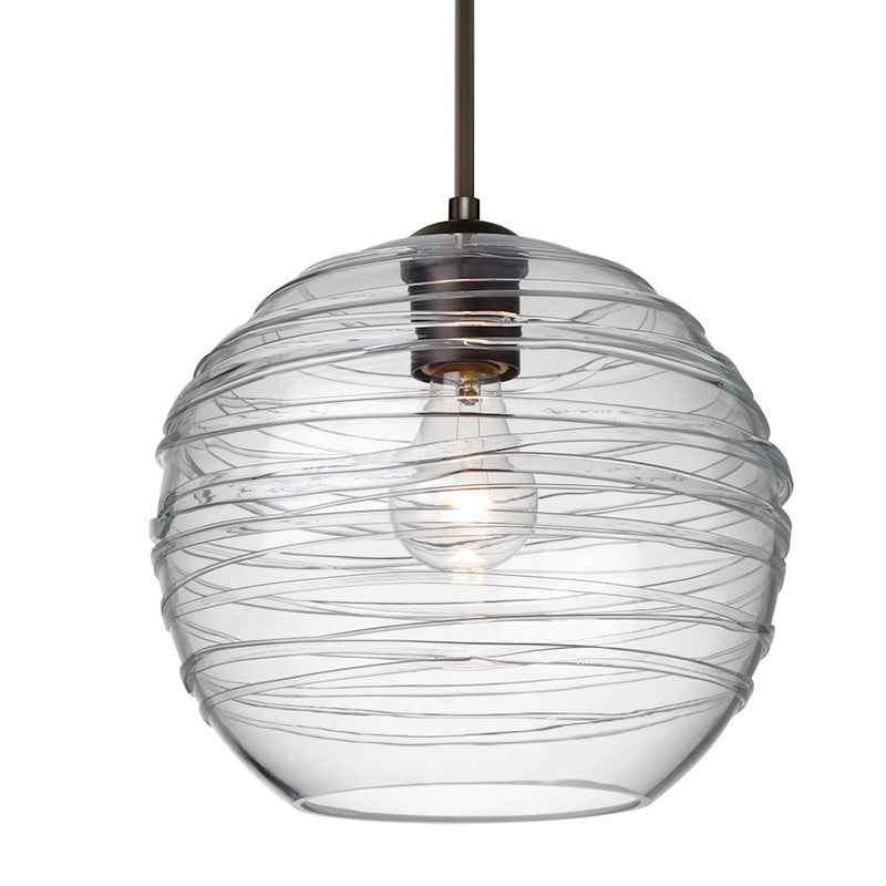 Besa Lighting Wave 10 10in 1-Light Cord Pendant | Contemporary Bronze and Clear Glass | Kitchen Island & Dining Room | 10 x 9 in | Model 1JT-462761-BR