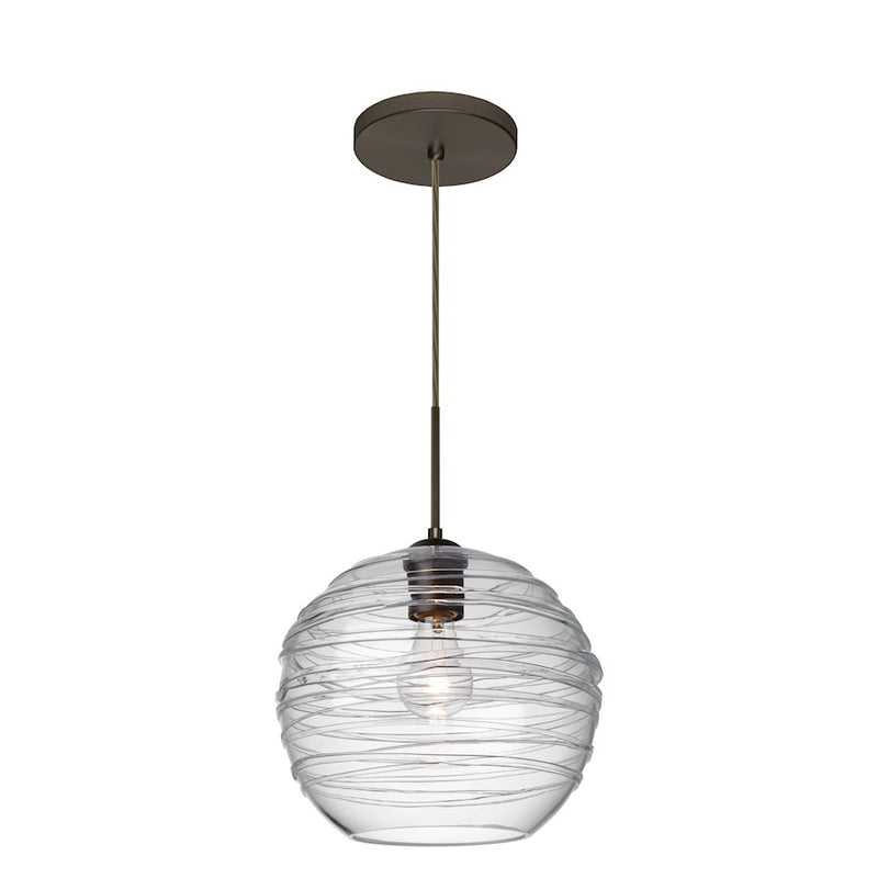 Besa Lighting Wave 10 10in 1-Light Cord Pendant | Contemporary Bronze and Clear Glass | Kitchen Island & Dining Room | 10 x 9 in | Model 1JT-462761-BR