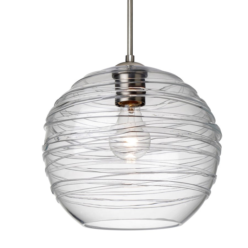 Besa Lighting Wave 10 1 Light Cord Pendant, Satin Nickel/Clear