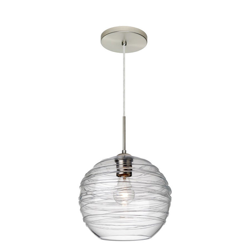Besa Lighting Wave 10 10in 1-Light Cord Pendant | Contemporary Satin Nickel and Clear Glass | Kitchen Island & Dining Room | Model 1JT-462761-SN