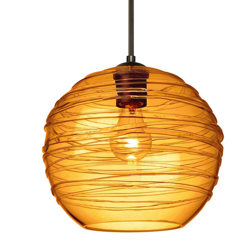 Besa Lighting Wave 10 10in 1-Light Cord Pendant | Contemporary Bronze and Beige Glass | Kitchen Island & Dining Room | 10 x 9 in | Model 1JT-462782-BR
