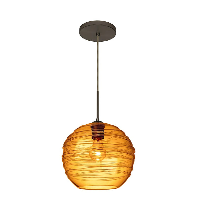 Besa Lighting Wave 10 10in 1-Light Cord Pendant | Contemporary Bronze and Beige Glass | Kitchen Island & Dining Room | 10 x 9 in | Model 1JT-462782-BR