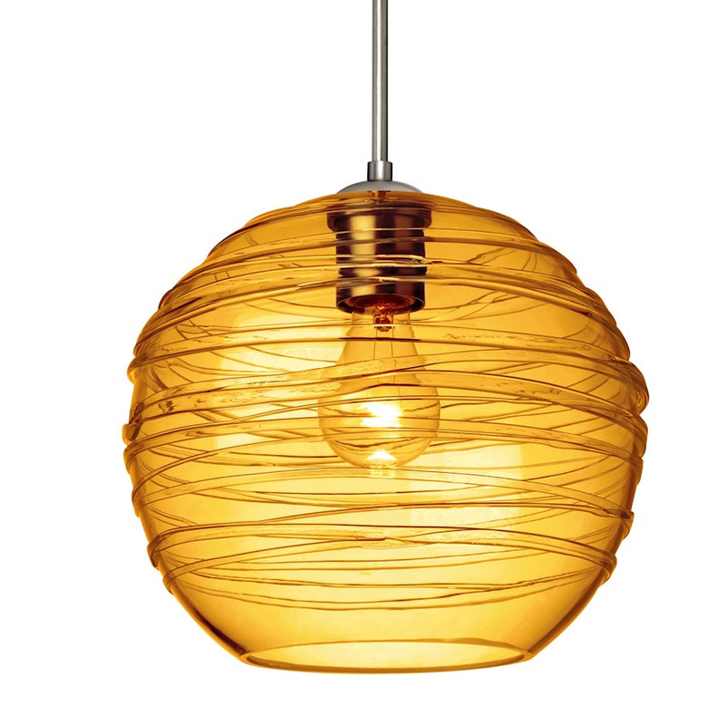 Besa Lighting Wave 10 1-Light Cord Pendant | Contemporary Satin Nickel and Beige Glass | Kitchen Island & Dining Room | Model 1JT-462782-SN