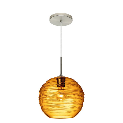 Besa Lighting Wave 10 1 Light Cord Pendant, Satin Nickel/Beige
