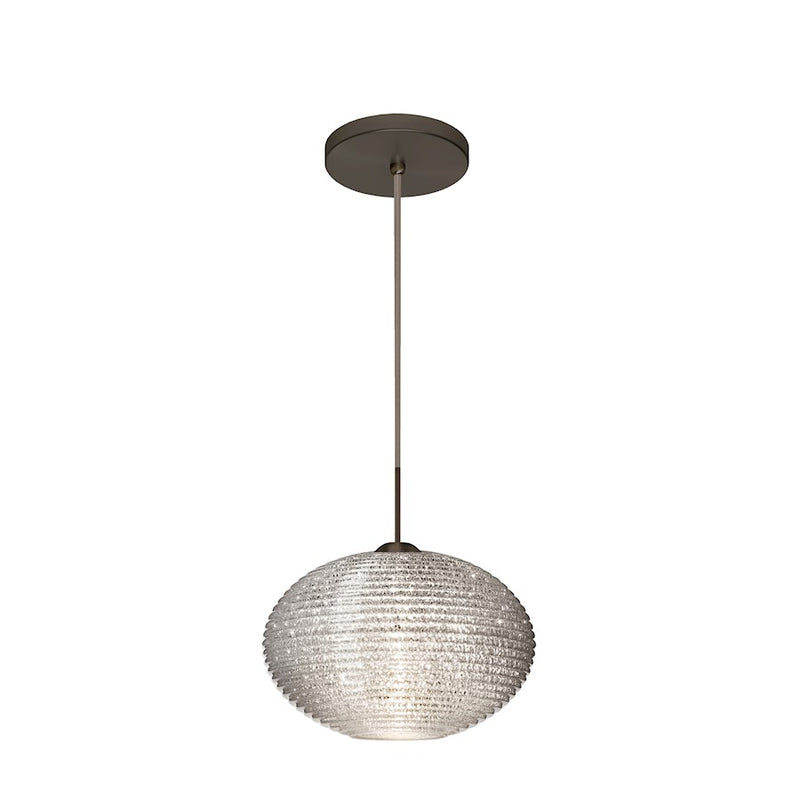 Besa Lighting Pape 10 10in 1-Light LED Cord Pendant | Contemporary Bronze and Crystal Glass | Kitchen Island & Dining Room | Model 1JT-4912GL-LED-BR