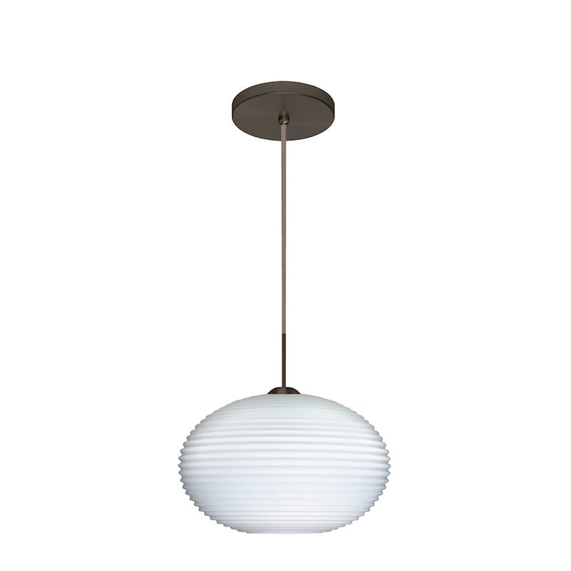 Besa Lighting Pape 12 1-Light Cord Pendant | Contemporary Bronze and White Opal Glass | Kitchen Island & Dining Room | Model 1JT-491307-BR