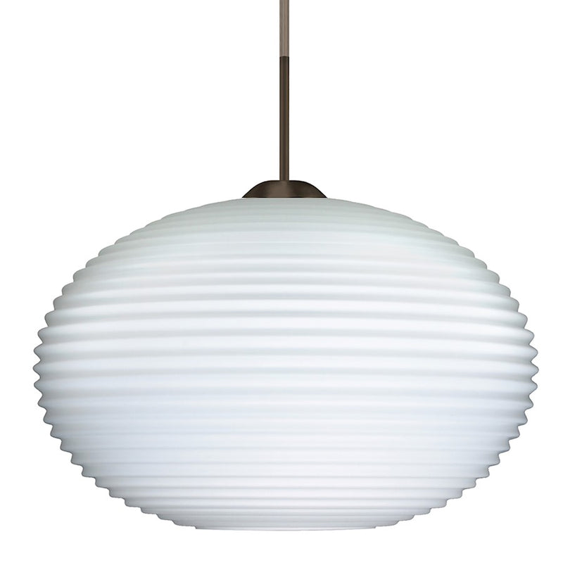 Besa Lighting Pape 12 1-Light LED Cord Pendant | Contemporary Bronze and White Opal Glass | Kitchen Island & Dining Room | Model 1JT-491307-LED-BR