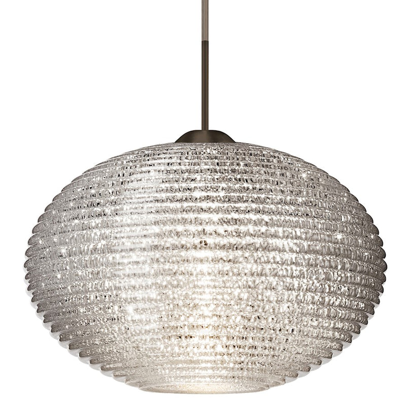 Besa Lighting Pape 12 12in 1-Light Cord Pendant | Contemporary Bronze and Crystal Glass | Kitchen Island & Dining Room | Model 1JT-4913GL-BR