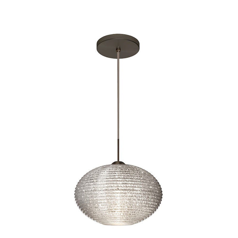 Besa Lighting Pape 12 12in 1-Light LED Cord Pendant | Contemporary Bronze and Crystal Glass | Kitchen Island & Dining Room | Model 1JT-4913GL-LED-BR