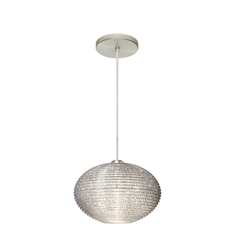 Besa Lighting Pape 12 12in 1-Light LED Cord Pendant | Contemporary Satin Nickel and Crystal Glass | Kitchen Island & Dining | Model 1JT-4913GL-LED-SN
