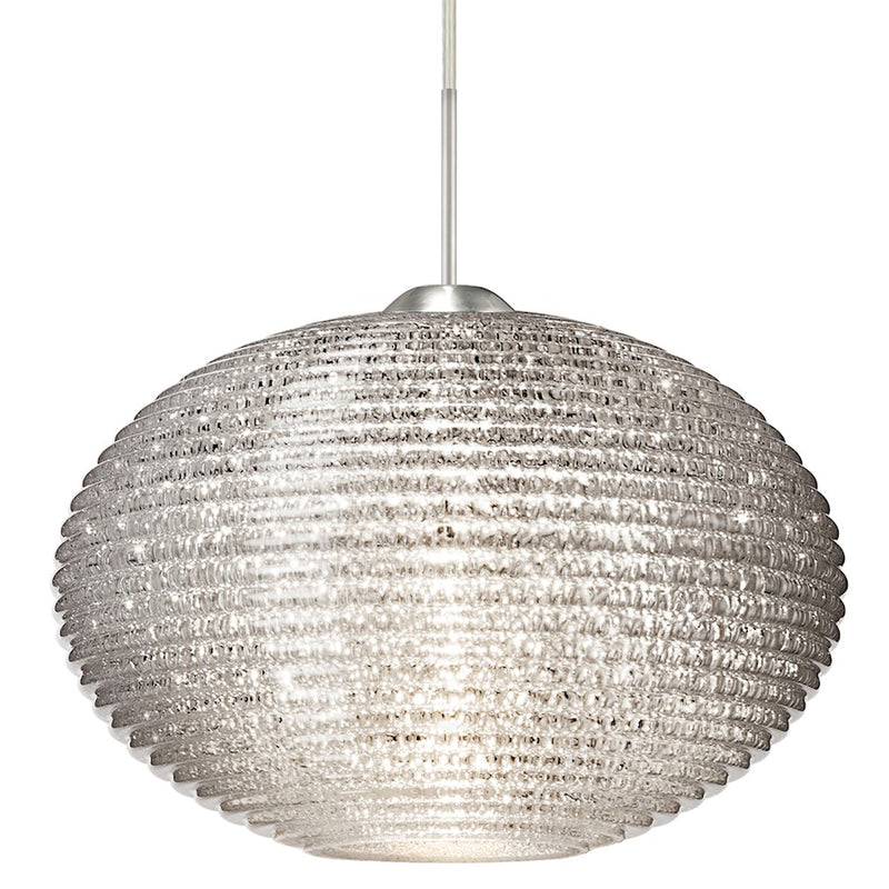 Besa Lighting Pape 12 12in 1-Light Pendant | Contemporary Satin Nickel and Crystal Glass | Kitchen Island & Dining Room | Model 1JT-4913GL-SN