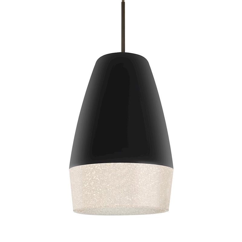 Besa Lighting Abu 12 7in 1-Light LED Pendant | Contemporary Bronze and Black Glass | Kitchen Island & Dining Room | Model 1JT-ABU12BK-LED-BR