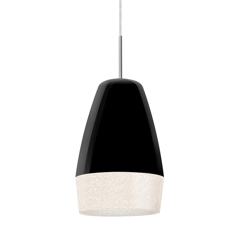 Besa Lighting Abu 12 7in 1-Light LED Pendant | Contemporary Satin Nickel and Black Glass | Kitchen Island & Dining Room | Model 1JT-ABU12BK-LED-SN