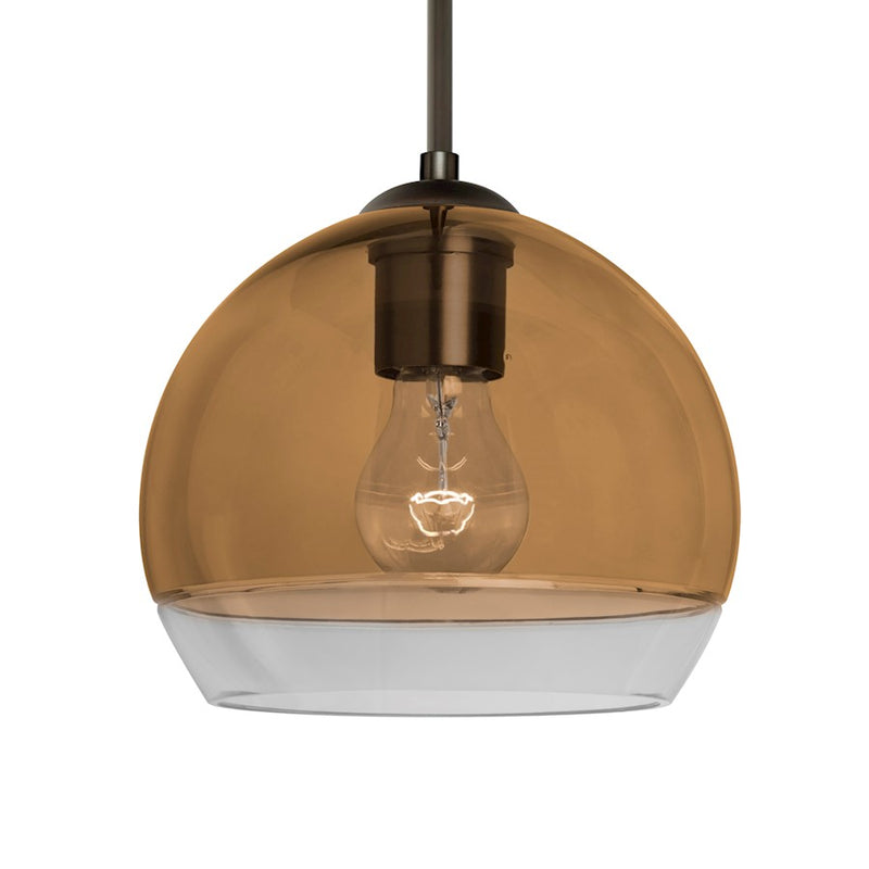 Besa Lighting Ally 8 8in 1-Light Pendant | Contemporary Bronze and Beige Glass | Kitchen Island & Dining Room | 7.88 x 6.5 in | Model 1JT-ALLY8AM-BR