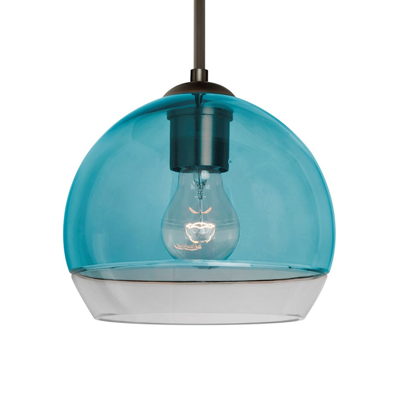 Besa Lighting Ally 8 8in 1-Light Pendant | Contemporary Bronze and Blue Glass | Kitchen Island & Dining Room | 7.88 x 6.5 in | Model 1JT-ALLY8BL-BR