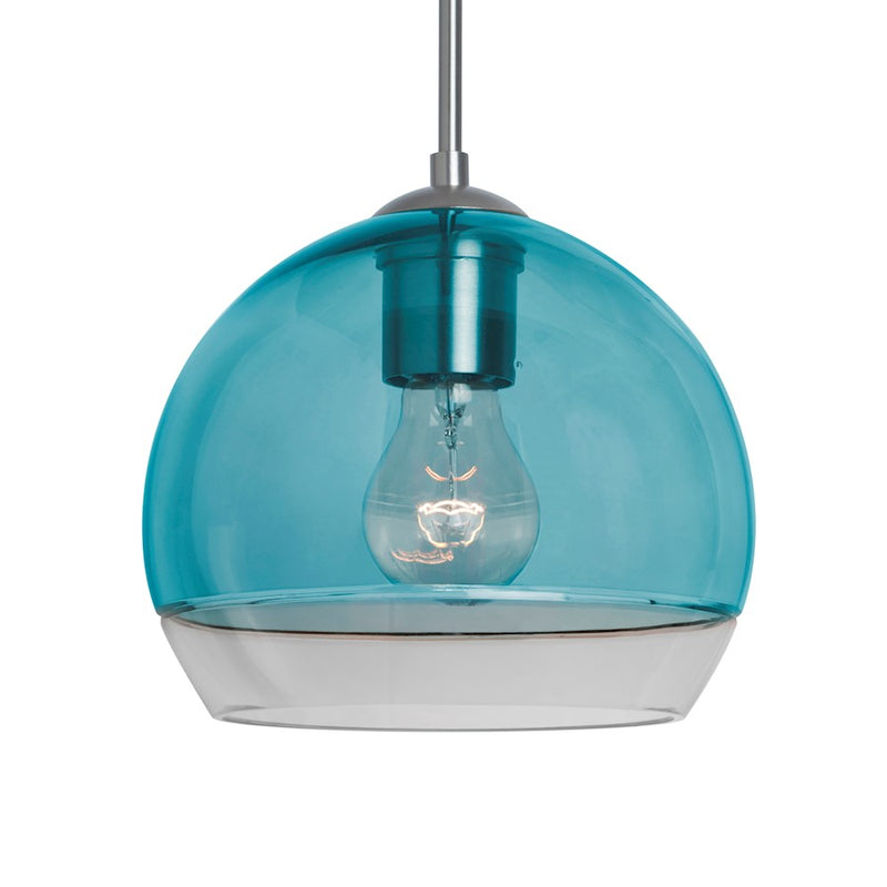 Besa Lighting Ally 8 8in 1-Light Pendant | Contemporary Satin Nickel and Blue Glass | Kitchen Island & Dining Room | Model 1JT-ALLY8BL-SN