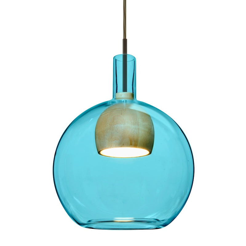 Besa Lighting Benji 9in 1-Light LED Pendant | Contemporary Bronze and Blue Glass Wood | Kitchen Island & Dining Room | Model 1JT-BENJIBLNA-LED-BR