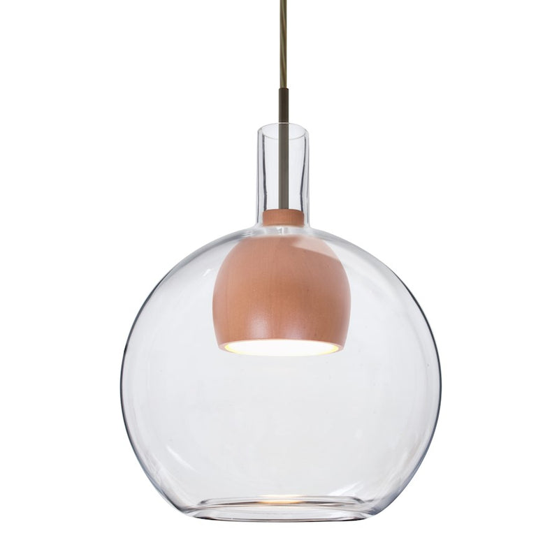 Besa Lighting Benji 9in 1-Light LED Pendant | Contemporary Bronze and Clear Glass Wood | Kitchen Island & Dining Room | Model 1JT-BENJICLMD-LED-BR