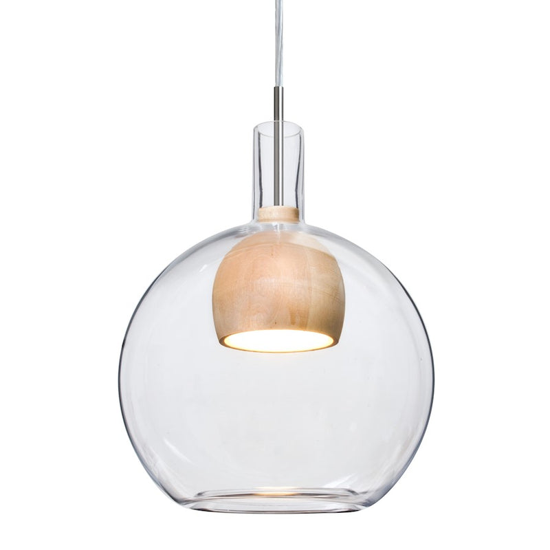 Besa Lighting Benji 9in 1-Light LED Cord Pendant | Contemporary Satin Nickel and Clear Glass Wood | Kitchen Island | Model 1JT-BENJICLNA-LED-SN