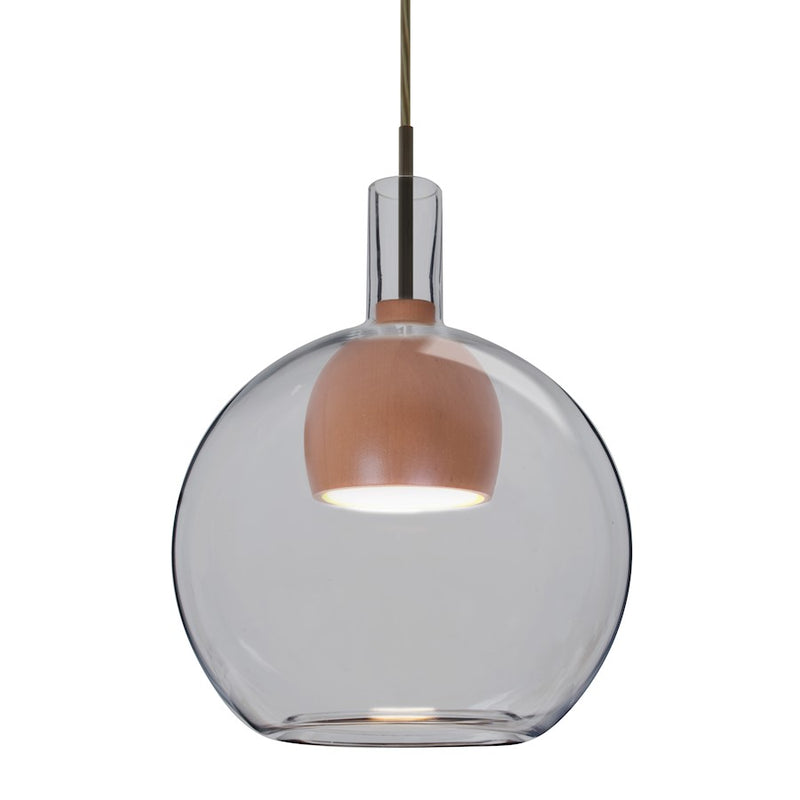 Besa Lighting Benji 9in 1-Light LED Cord Pendant | Contemporary Bronze and Smoke Glass Wood | Kitchen Island & Dining | Model 1JT-BENJISMMD-LED-BR