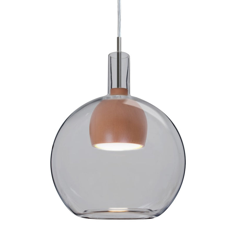 Besa Lighting Benji 9in 1-Light Pendant | Contemporary Satin Nickel and Gray Glass Wood | Kitchen Island & Dining Room | Model 1JT-BENJISMMD-LED-SN