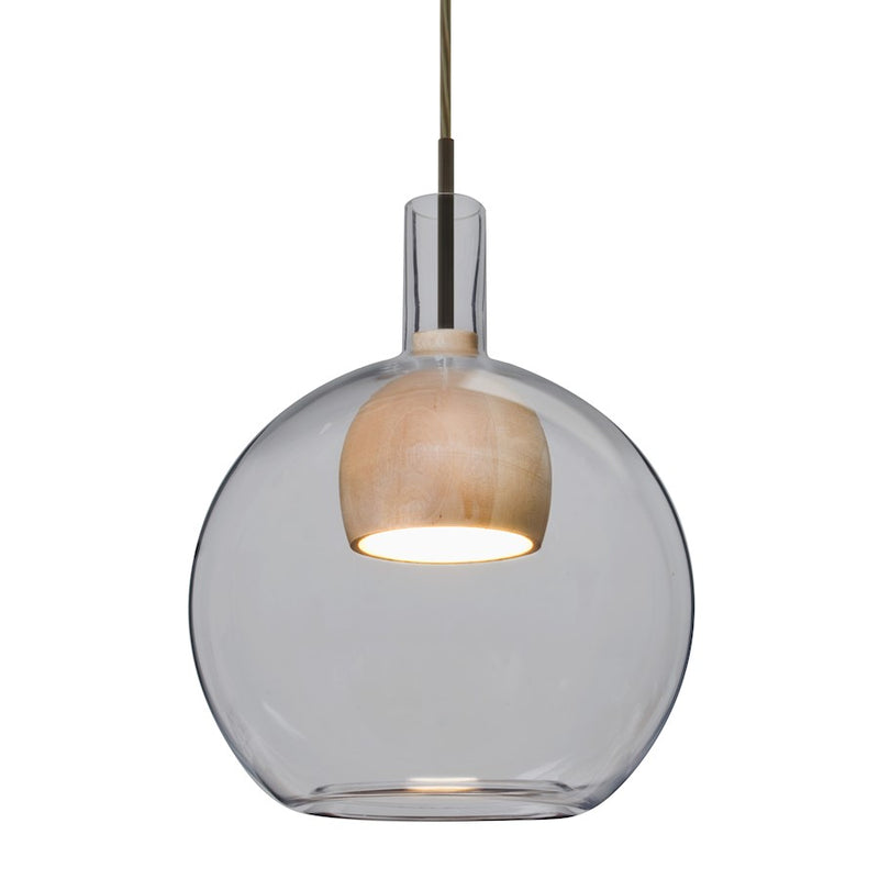 Besa Lighting Benji 9in 1-Light Pendant | Contemporary Bronze and Gray Glass Wood | Kitchen Island & Dining Room | Model 1JT-BENJISMNA-LED-BR