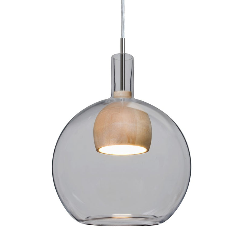 Besa Lighting Benji 9in 1-Light Pendant | Contemporary Satin Nickel and Gray Glass Wood | Kitchen Island & Dining Room | Model 1JT-BENJISMNA-LED-SN