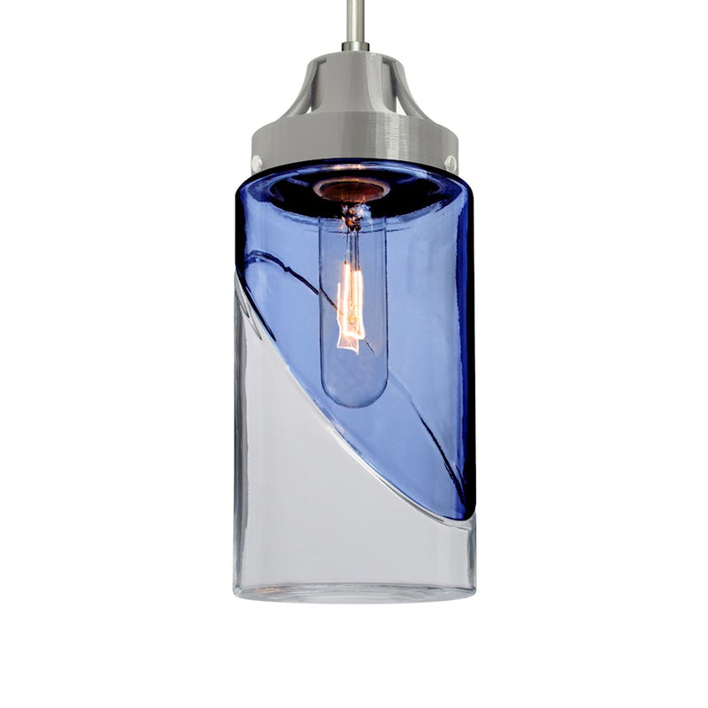 Besa Lighting Blink 4in 1-Light Pendant | Transitional Satin Nickel and Blue Glass | Kitchen Island & Dining Room | 4.38 x 8 in | Model 1JT-BLINKBL-SN