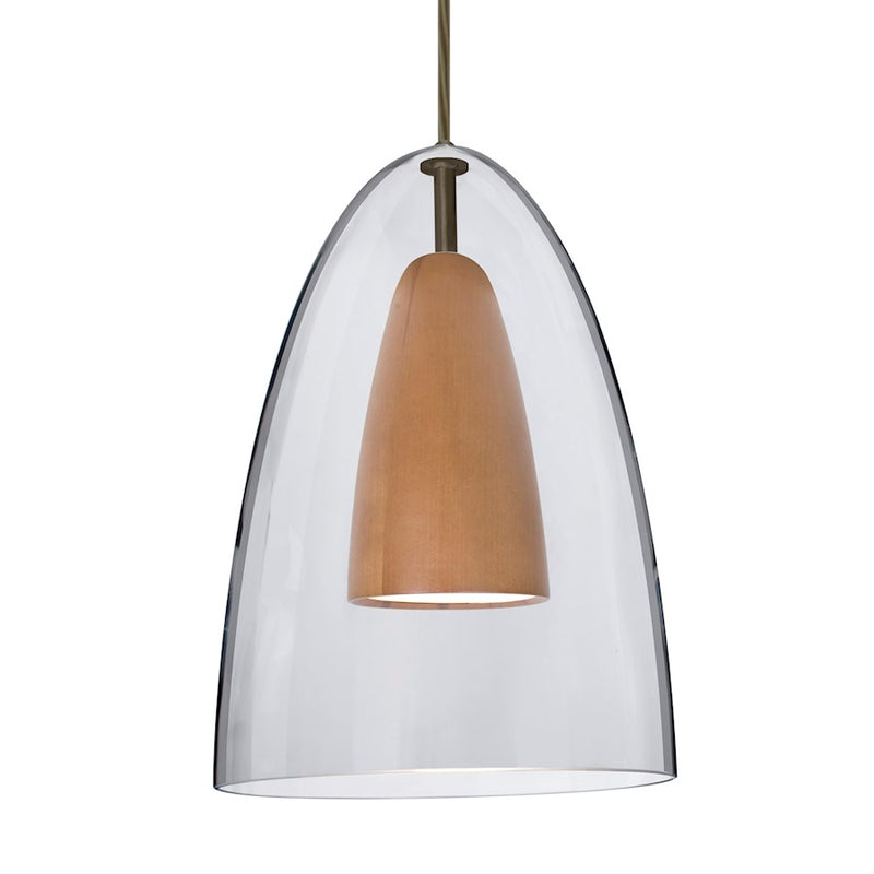 Besa Lighting Dano 9in 1-Light LED Pendant | Contemporary Brushed Bronze and Clear Glass Wood | Kitchen Island & Dining | Model 1JT-DANOCLMD-LED-BR