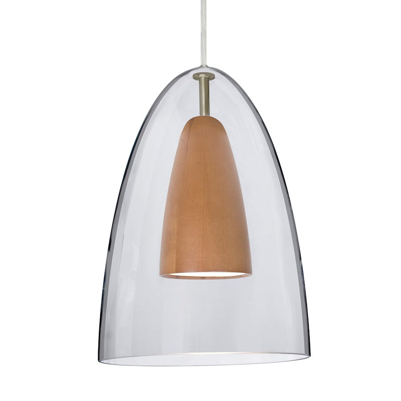 Besa Lighting Dano 9in 1-Light LED Pendant | Contemporary Satin Nickel and Clear Glass Wood | Kitchen Island & Dining | Model 1JT-DANOCLMD-LED-SN