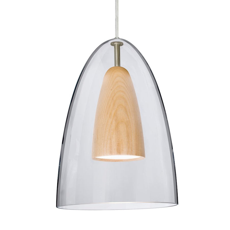 Besa Lighting Dano 9in 1-Light LED Pendant | Contemporary Satin Nickel and Clear Glass Wood | Kitchen Island & Dining | Model 1JT-DANOCLNA-LED-SN
