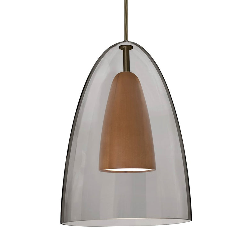 Besa Lighting Dano 9in 1-Light LED Pendant | Contemporary Brushed Bronze and Gray Glass Wood | Kitchen Island & Dining | Model 1JT-DANOSMMD-LED-BR
