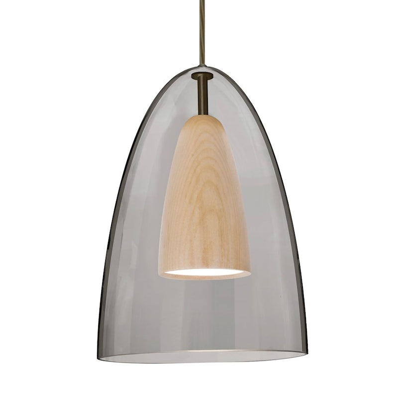 Besa Lighting Dano 9in 1-Light LED Pendant | Contemporary Brushed Bronze and Gray Glass Wood | Kitchen Island & Dining | Model 1JT-DANOSMNA-LED-BR