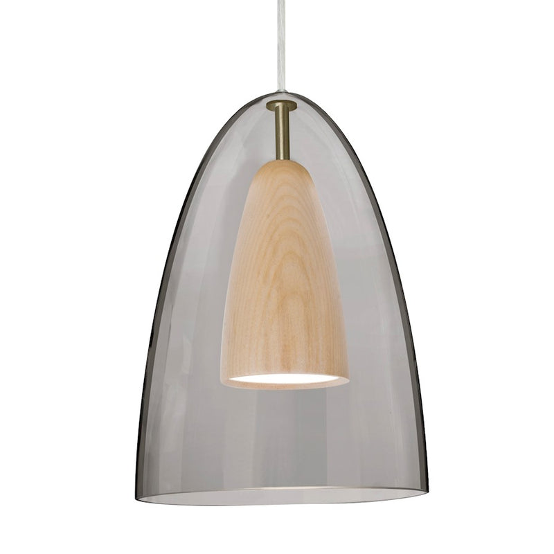 Besa Lighting Dano 9in 1-Light LED Pendant | Contemporary Satin Nickel and Gray Glass Wood | Kitchen Island & Dining Room | Model 1JT-DANOSMNA-LED-SN