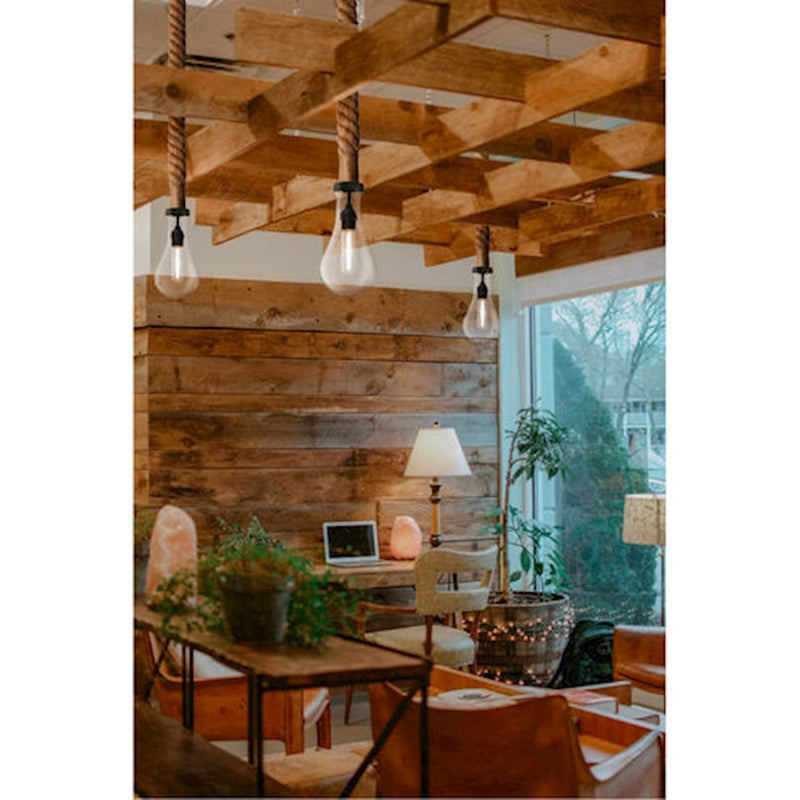 Besa Lighting Dash Rope 5in 1-Light LED Pendant | Rustic Black and Clear Glass | Kitchen Island & Dining Room | Model 1JT-DASHCL-EDIL-BK