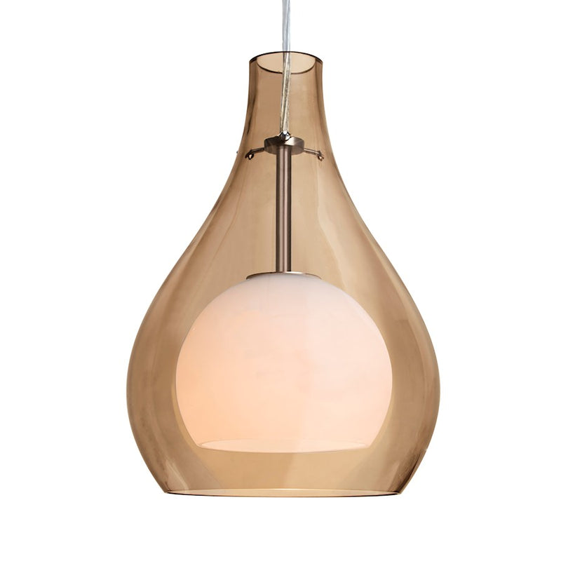 Besa Lighting Elle 11 7in 1-Light LED Pendant | Transitional Satin Nickel and Red Glass | Kitchen Island & Dining Room | Model 1JT-ELLE11CG-LED-SN