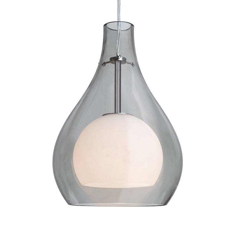 Besa Lighting Elle 11 1-Light LED Pendant | Transitional Satin Nickel and Gray Glass | Kitchen Island & Dining Room | Model 1JT-ELLE11GY-LED-SN