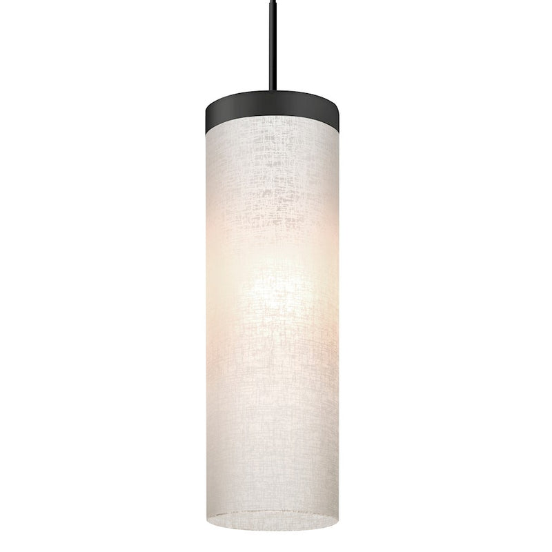 Besa Lighting Friz 5in 1-Light Pendant | Contemporary Black and White Linen Glass | Kitchen Island & Dining Room | 5 x 5 x 16 in | Model 1JT-FRIZLN-BK