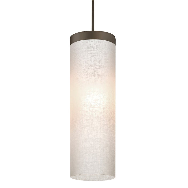 Besa Lighting Friz 5in 1-Light Pendant | Contemporary Bronze and White Linen Glass | Kitchen Island & Dining Room | Model 1JT-FRIZLN-BR