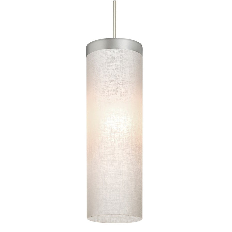 Besa Lighting Friz 5in 1-Light LED Cord Pendant | Contemporary Satin Nickel and White Linen Glass | Kitchen Island & Dining | Model 1JT-FRIZLN-LED-SN