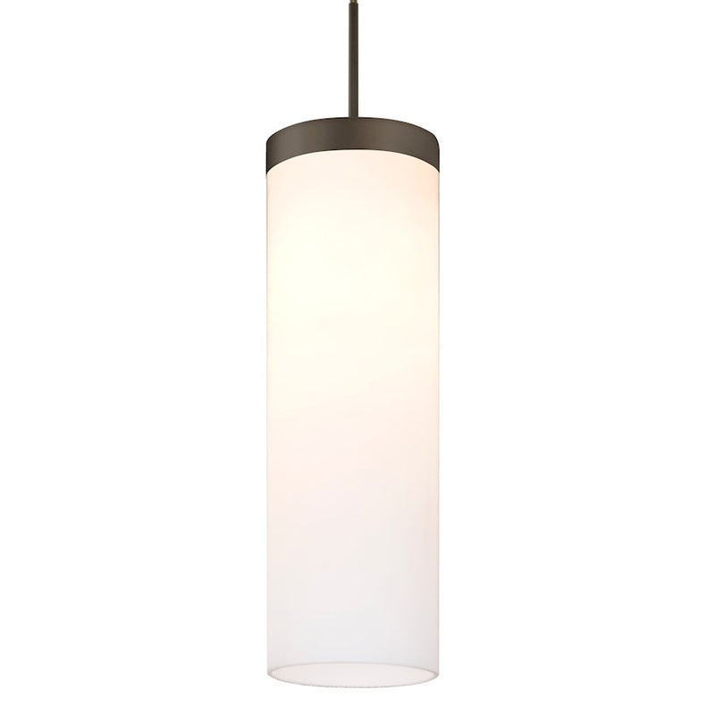 Besa Friz 5in 1-Light LED Pendant | Contemporary Bronze and White Opal Glass | Kitchen Island & Dining Room | 5 x 5 x 16 in | Model 1JT-FRIZOG-LED-BR
