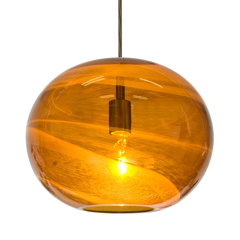 Besa Lighting Geno 13in 1-Light Cord Pendant | Contemporary Brushed Bronze and Amber Glass Shade | Kitchen Island & Dining Room | Model 1JT-GENOAM-BR