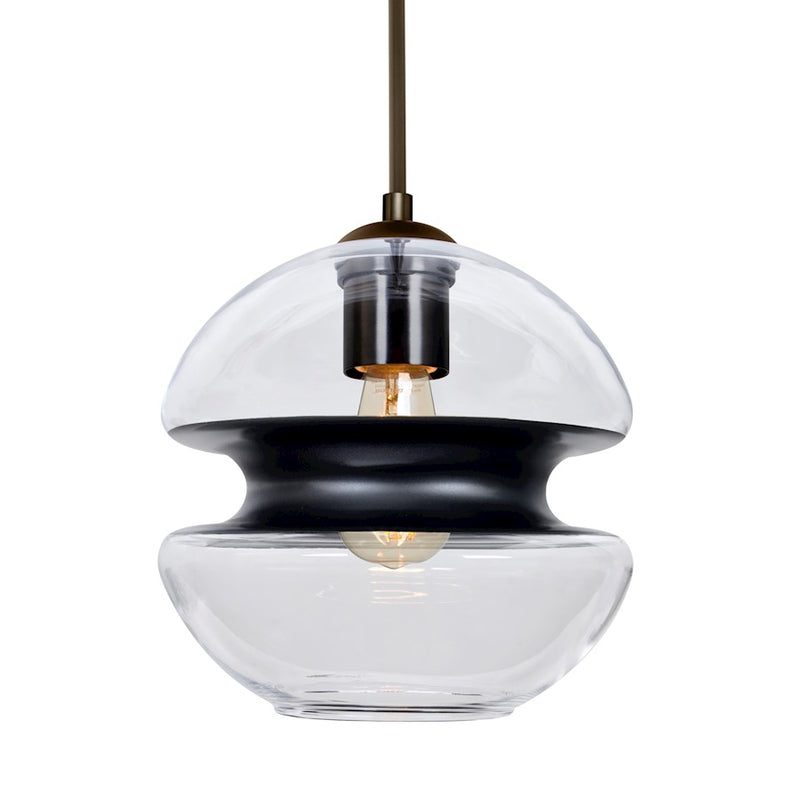 Besa Lighting Hula 8 8in 1-Light LED Pendant | Contemporary Bronze and Black Glass | Kitchen Island & Dining Room | Model 1JT-HULA8BK-EDIL-BR