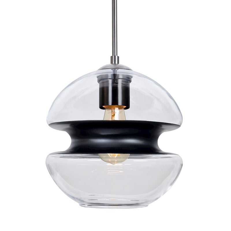 Besa Lighting Hula 8 8in 1-Light LED Cord Pendant | Contemporary Satin Nickel and Black Glass | Kitchen Island & Dining | Model 1JT-HULA8BK-EDIL-SN